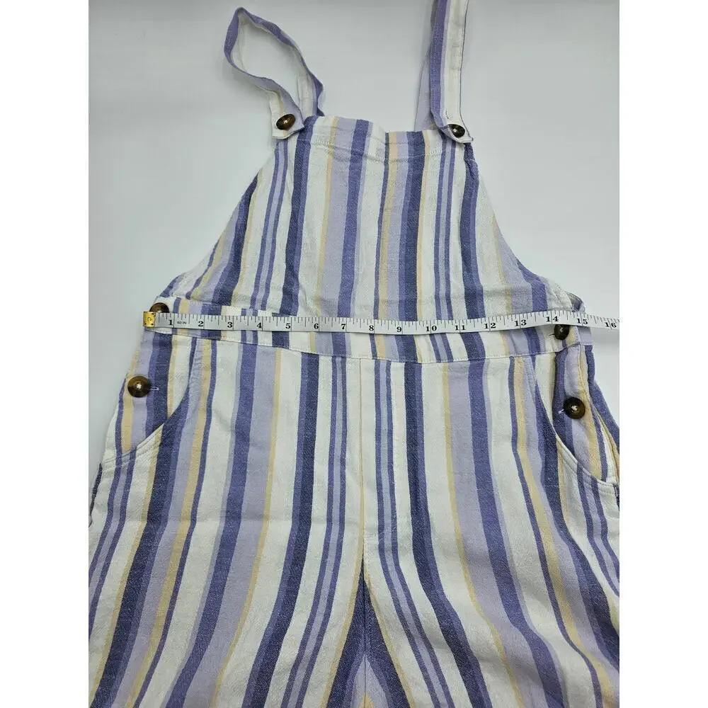 Hollister Women's S Purple and White Linen Overall Cuffed Shorts